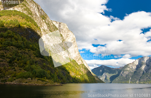 Image of Norwegian fjords and blue sky