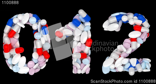 Image of Pills font 0 1 and 2 numerals isolated