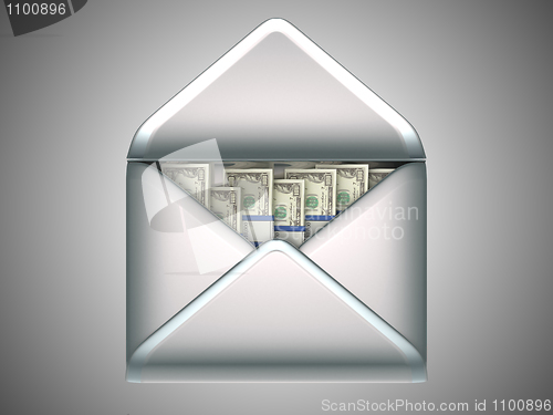 Image of money transfer - US dollars in opened envelope