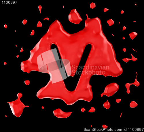 Image of Red blob V letter over black background