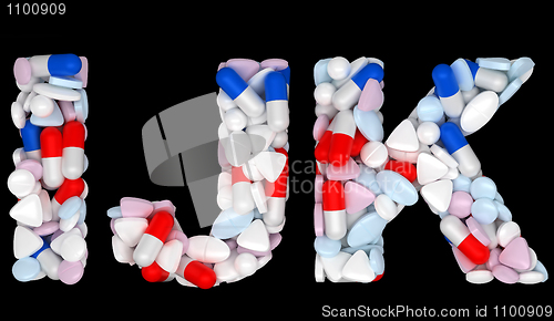 Image of Medical font I J and K pills letters