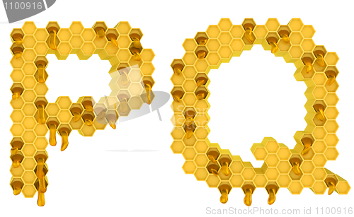 Image of Honey font P and Q letters isolated