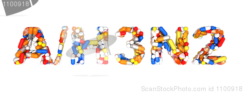Image of Swine Flu H3N2 alert - word assemled with pills
