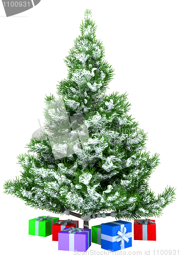 Image of Christmas tree with gifts isolated over white 
