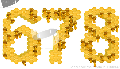 Image of Honey font 6 7 and 8 numerals isolated