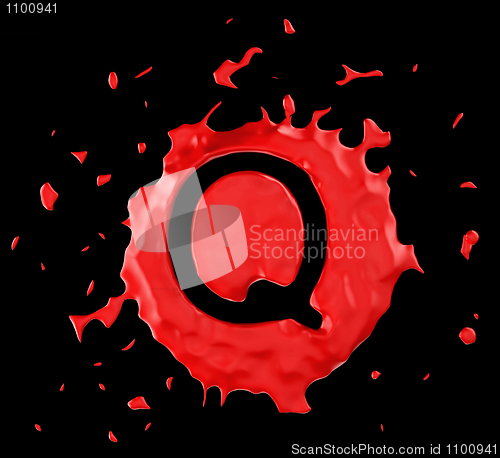 Image of Red blob Q letter over black background