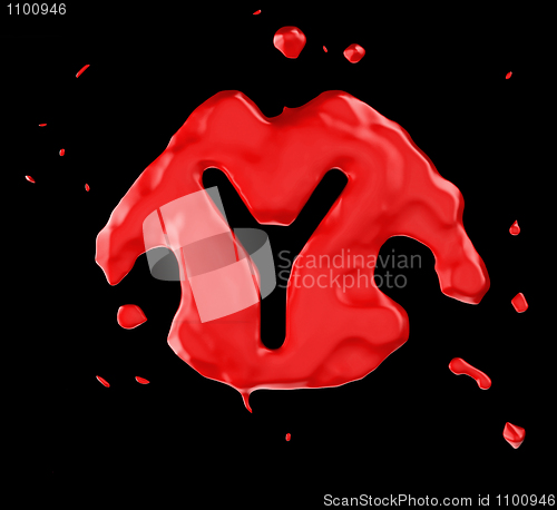 Image of Red blob Y letter over black background