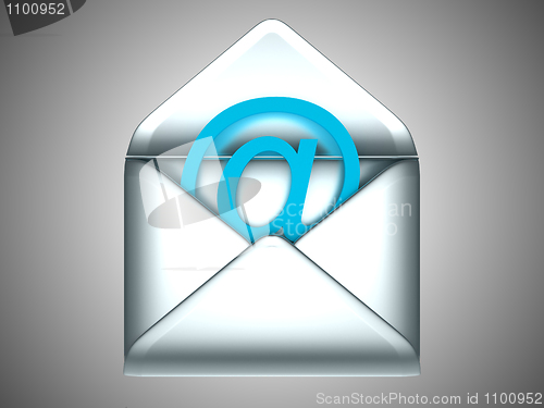 Image of Check your Email - opened silver envelope with at symbol