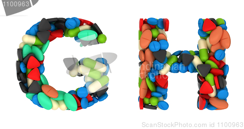 Image of Medical font G and H pills letters 