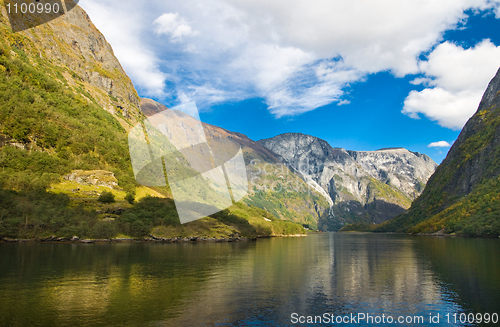 Image of Mountains and norwegian fjord in autumn