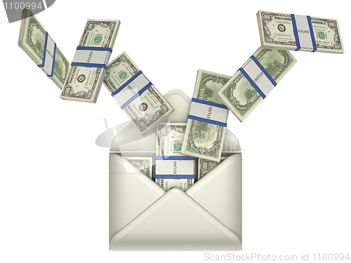 Image of Earnings and money transfer - dollars in envelope