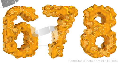 Image of Honey font 6 7 and 8 numerals isolated