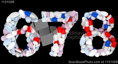 Image of Pills font 6 7 and 8 numerals isolated