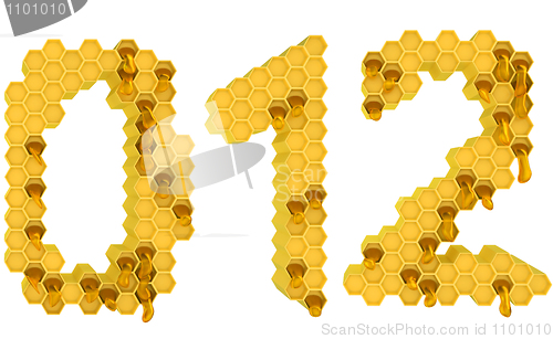 Image of Honey font 0 1 and 2 numerals isolated