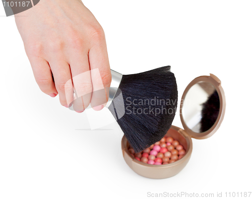 Image of Women's hand and powder-box