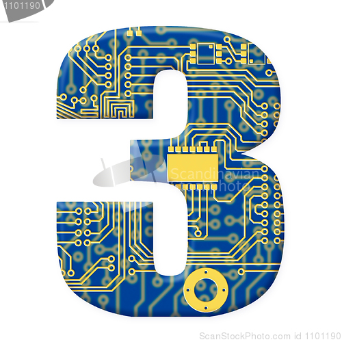 Image of Digit from electronic circuit board alphabet on white background