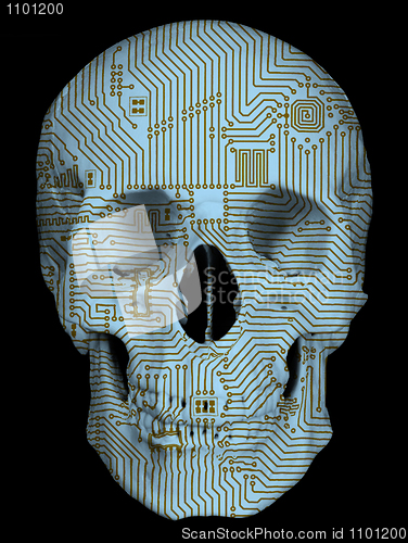 Image of Human skull with circuit board pattern