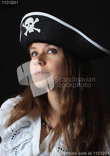 Image of Portrait of young beautiful girl - sea pirate