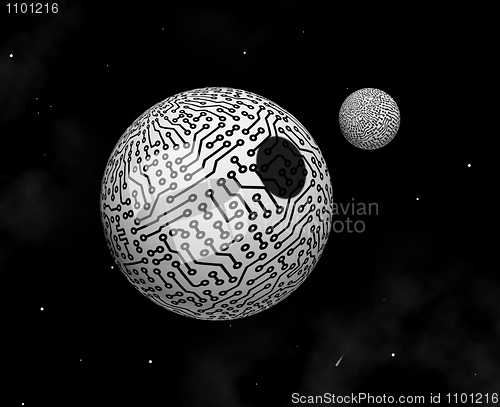 Image of Electronic planet and satellite - illustration