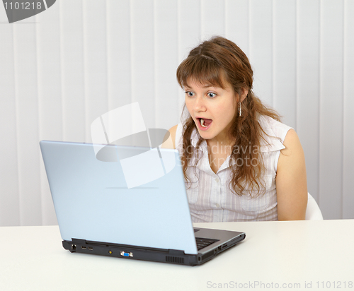 Image of Excited, screaming woman looking at laptop screen