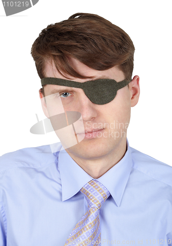 Image of Portrait of man with one eye on white background