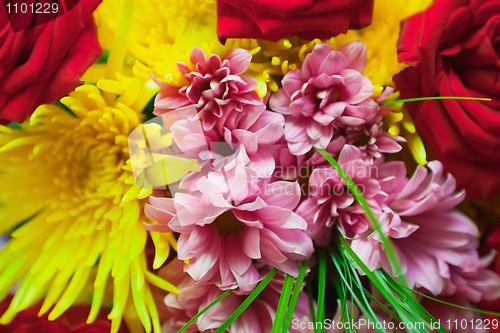 Image of Bouquet of roses and other flowers - background