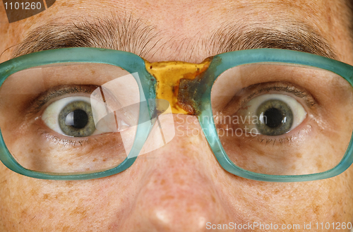 Image of Eyes of surprised person in old spectacles