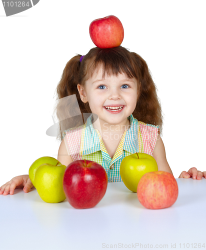 Image of Little girl placed apple on head