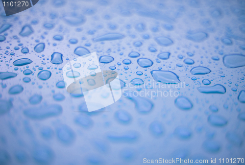 Image of Abstract background - water drops on blue plastic