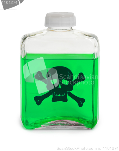 Image of Bottle with green toxic chemical solution