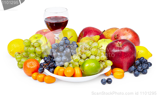 Image of Composition of nature gifts - fruit and glass of wine