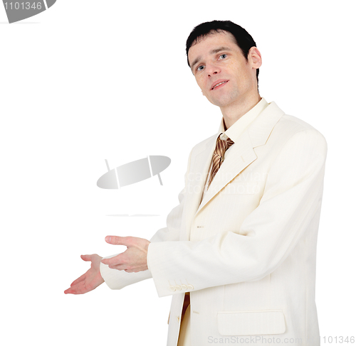 Image of Man in a white suit, invites