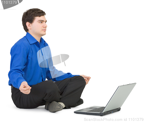 Image of People in a lotus pose with the laptop