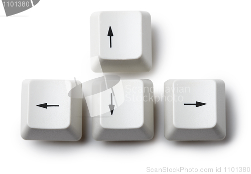 Image of Four keyboard arrow keys on white background