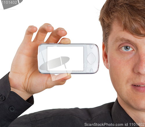 Image of Electronic device with screen in hand