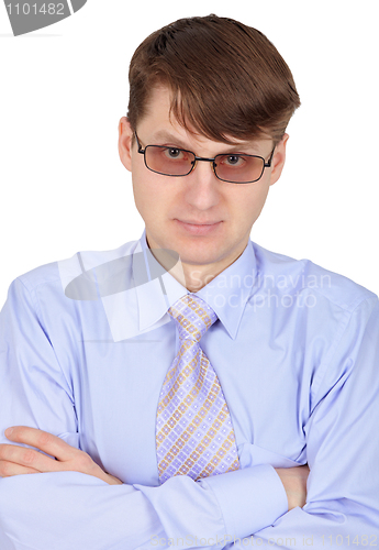 Image of Serious man in glasses on white background