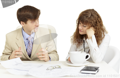 Image of Young businessmen work at office