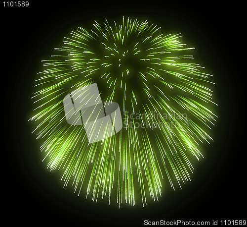 Image of Green festive fireworks over black