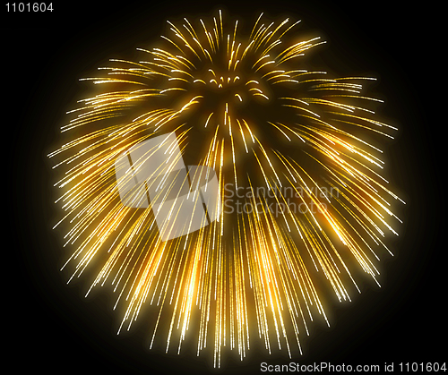 Image of Yellow festive fireworks at night