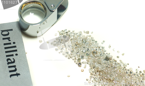 Image of Sorting of gems - diamonds and loupe