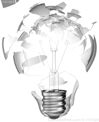 Image of Bad idea. Smashed lightbulb isolated