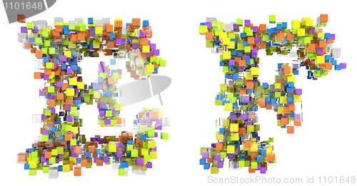 Image of Abstract cubes font E and F letters isolated