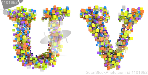 Image of Abstract cubic font U and V letters