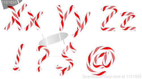 Image of Candy cane font X-Z letters and symbols