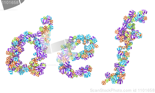 Image of Sweet candy font D E F letters isolated