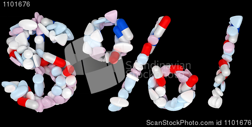 Image of Pills font US dollar, percent symbols and slash