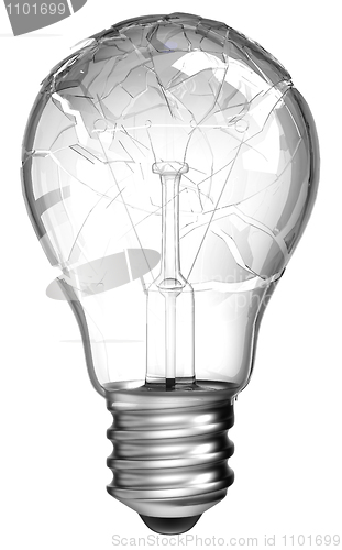 Image of Failed idea. Smashed lightbulb isolated