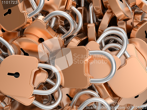 Image of Close-up of locked brass padlocks