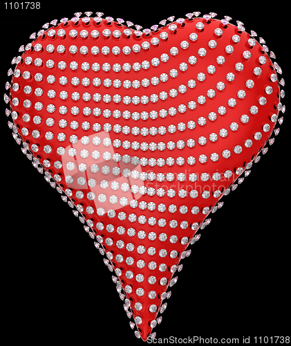 Image of Red heart shape incrusted with diamonds 