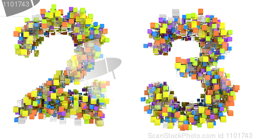 Image of Abstract cubic font 2 and 3 figures 